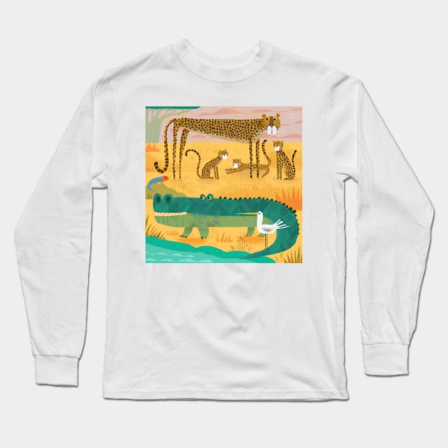 Croc with cheetahs Long Sleeve T-Shirt by Gareth Lucas